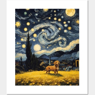 Starry Night Dachshund  Dog , Van Gogh Dachshund Art Posters and Art